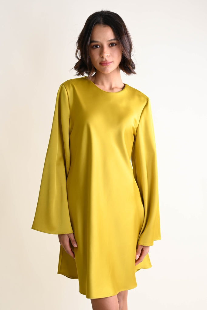 SATIN DRESS WITH FLARED SLEEVES