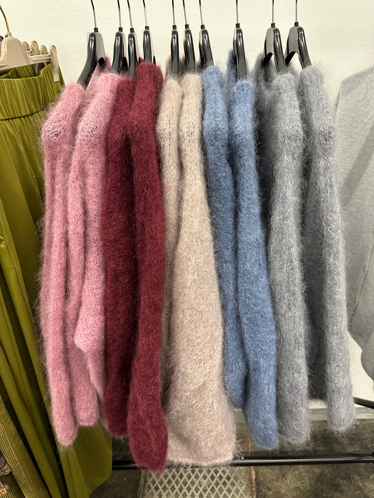 Pullover, Mohair, 3/4 Arm , Rundhals