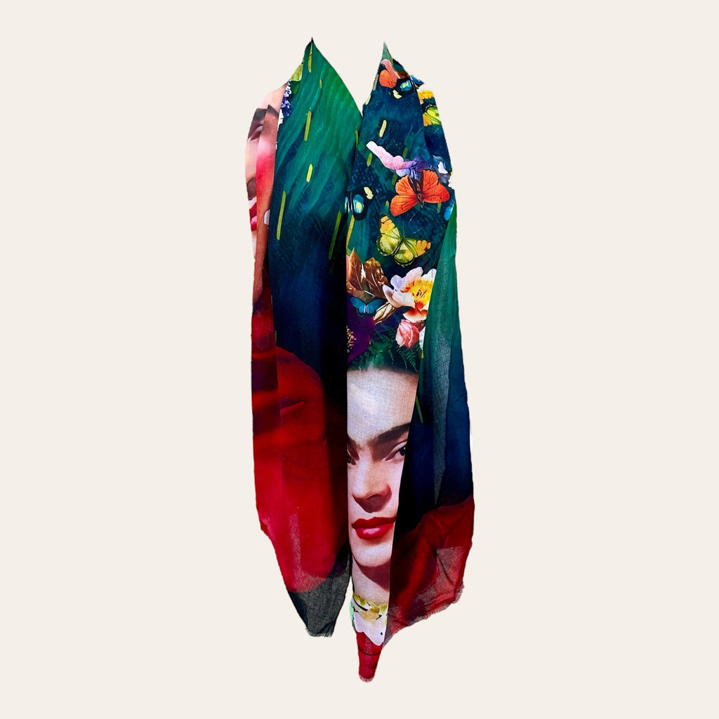 Schal, Frida Kahlo Motiv, Dunkelgrün