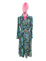 Long Sleeve printed maxi dress with waist belt blue