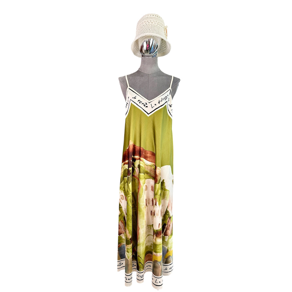 Kleid gemustert, Spaghettiträger, grün