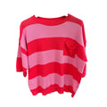 Pullover, Kurzarm, rot-rosa gestreift mit aufgesetzter Tasche