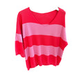 Pullover, Kurzarm, rot-rosa gestreift,  V-Ausschnitt